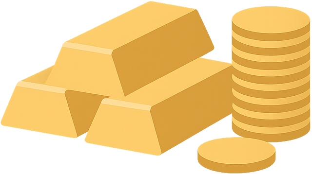 Gold Barren und Münzen