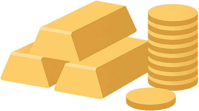 Gold Barren und Münzen